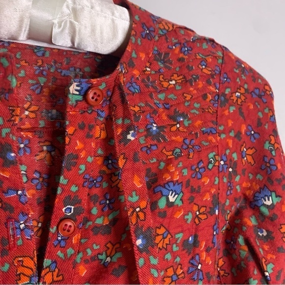 Albert Nipon Long Sleeve red floral button front a line dress small Vintage - Picture 6 of 15